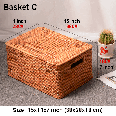 Extra Large Storage Baskets for Shelves, Wicker Rectangular Storage Baskets for Living Room, Rattan Storage Basket with Lid, Storage Baskets for Clothes-Silvia Home Craft