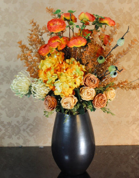 Modern Artificial Floral Arrangement for Bedroom, Large Bunch of Autumn Flowers Arrangement Interior Design, Creative Faux Silk Floral Bouquet Table Centerpiece-Silvia Home Craft