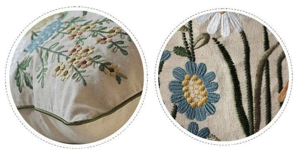 Decorative Pillows for Sofa, Flower Decorative Throw Pillows, Embroider Flower Cotton Pillow Covers, Farmhouse Decorative Throw Pillows-Silvia Home Craft