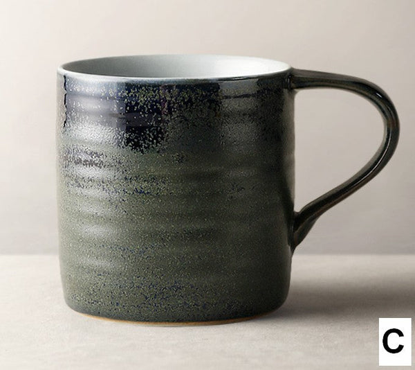 Blue Green Black Ceramic Coffee Mugs, Creative Handmade Coffee Mugs, Large Modern Handmade Pottery Coffee Cup, Large Capacity Coffee Mugs-Silvia Home Craft