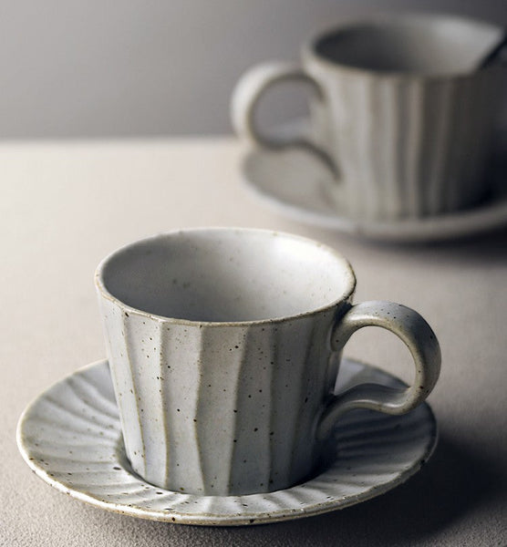 Handmade Pottery Coffee Cup, Creative Ceramic Coffee Cup with Saucer, Unique Tea Cup and Saucer, Modern Tea Cup Set for Afternoon Tea-Silvia Home Craft