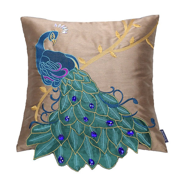 Beautiful Decorative Throw Pillows, Embroider Peacock Cotton and linen Pillow Cover, Decorative Sofa Pillows, Decorative Pillows for Couch-Silvia Home Craft