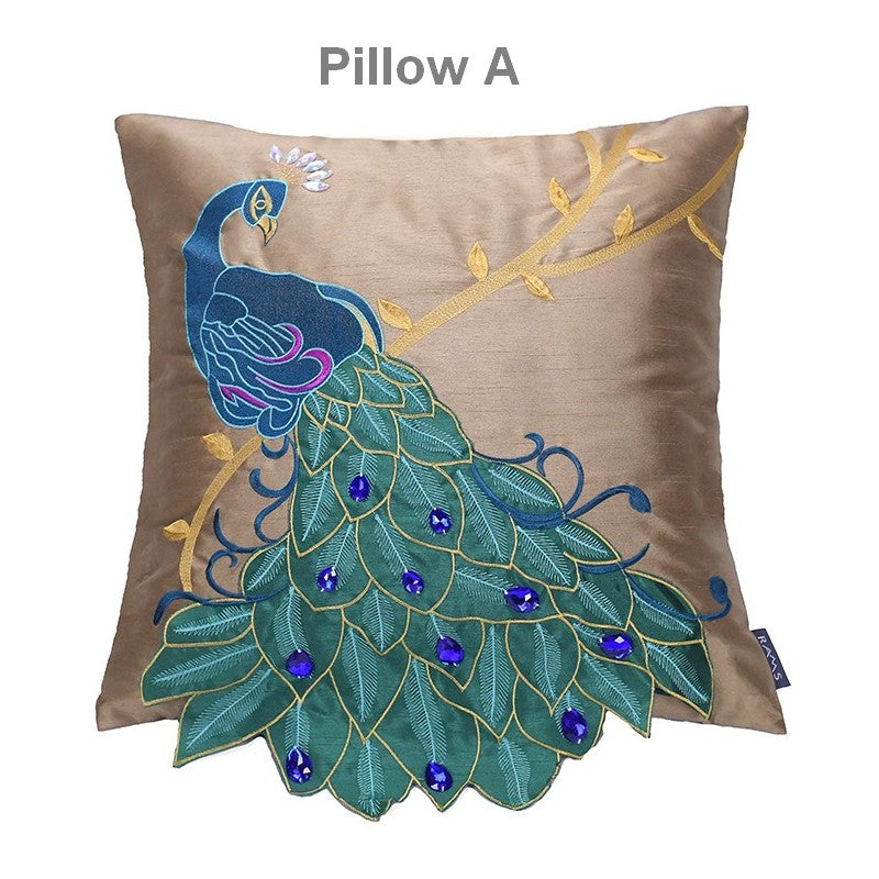 Beautiful Decorative Throw Pillows, Embroider Peacock Cotton and linen Pillow Cover, Decorative Sofa Pillows, Decorative Pillows for Couch-Silvia Home Craft