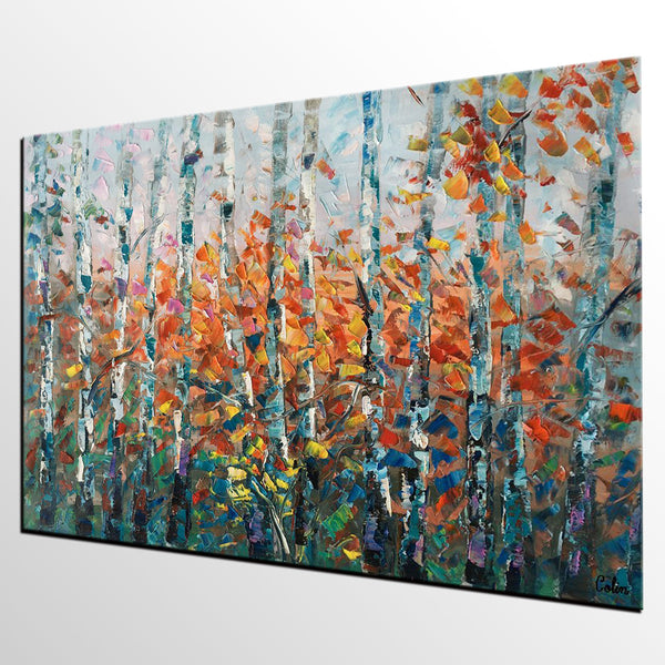 Birch Tree Wall Art, Custom Artwork, Art on Canvas, Living Room Wall Art, Ready to Hang-Silvia Home Craft