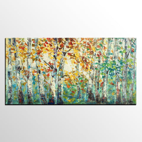 Autumn Tree Landscape Painting, Landscape Painting for Sale, Autumn Paintings, Living Room Wall Art Paintings, Custom Original Painting-Silvia Home Craft