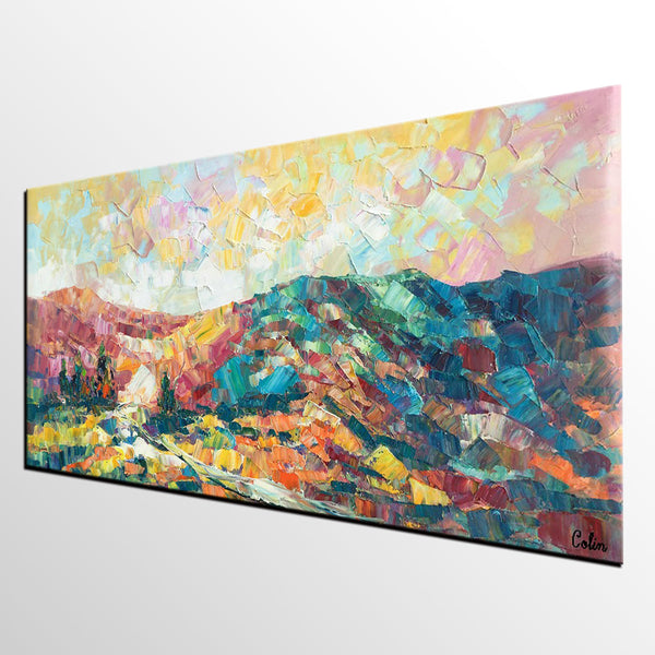 Canvas Painting, Mountain Landscape Painting, Large Canvas Art, Custom Extra Large Wall Art-Silvia Home Craft