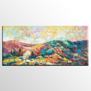 Canvas Painting, Mountain Landscape Painting, Large Canvas Art, Custom Extra Large Wall Art-Silvia Home Craft