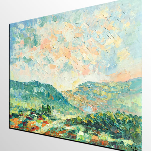 Mountain Landscape Canvas Paintings, Impasto Painting, Palette Knife Paintings, Original Landscape Art, Custom Large Painting for Bedroom-Silvia Home Craft