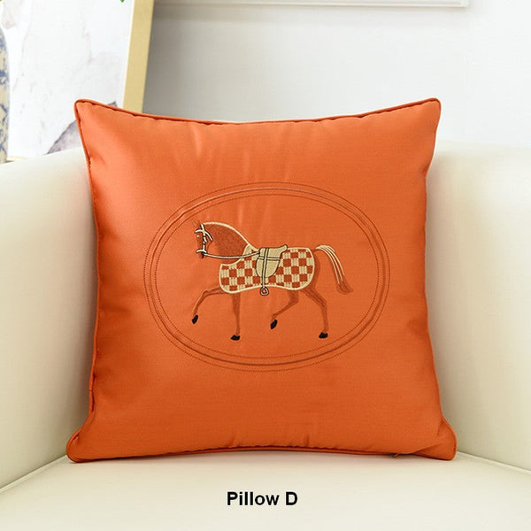 Modern Sofa Decorative Pillows, Embroider Horse Pillow Covers, Modern Decorative Throw Pillows, Horse Decorative Throw Pillows for Couch-Silvia Home Craft