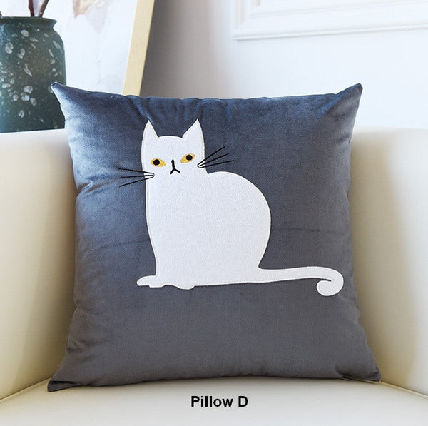 Modern Decorative Throw Pillows, Lovely Cat Pillow Covers for Kid's Room, Modern Sofa Decorative Pillows, Cat Decorative Throw Pillows for Couch-Silvia Home Craft