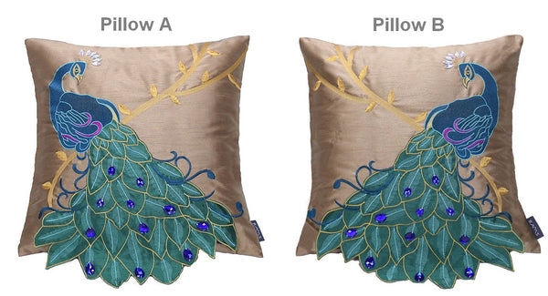 Beautiful Decorative Throw Pillows, Embroider Peacock Cotton and linen Pillow Cover, Decorative Sofa Pillows, Decorative Pillows for Couch-Silvia Home Craft