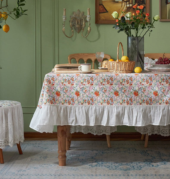 Extra Large Rectangle Tablecloth for Dining Room Table, Natural Spring Flower Farmhouse Table Cloth, Flower Pattern Cotton Tablecloth, Square Tablecloth for Round Table-Silvia Home Craft