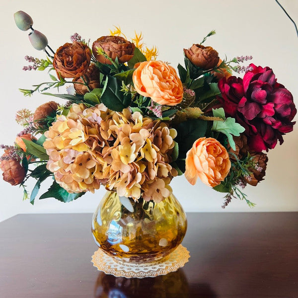 Modern Artificial Floral Arrangement for Bedroom, Large Bunch of Autumn Flowers Arrangement Interior Design, Peony Faux Silk Floral Bouquet Table Centerpiece-Silvia Home Craft