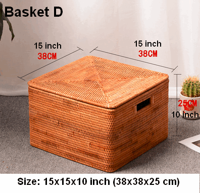 Woven Rectangular Storage Baskets, Rattan Storage Basket with Lid, Storage Baskets for Clothes, Extra Large Storage Baskets for Shelves-Silvia Home Craft