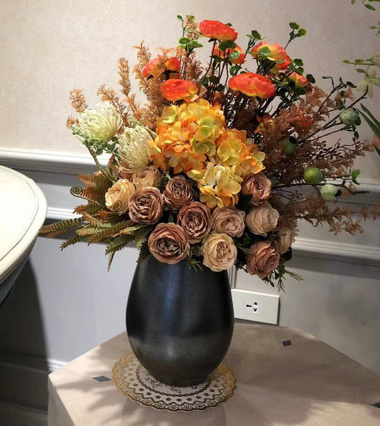 Modern Artificial Floral Arrangement for Bedroom, Large Bunch of Autumn Flowers Arrangement Interior Design, Creative Faux Silk Floral Bouquet Table Centerpiece-Silvia Home Craft