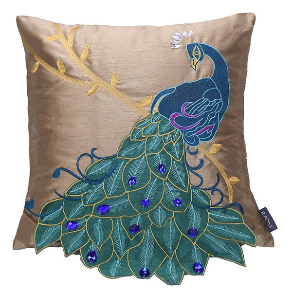 Beautiful Decorative Throw Pillows, Embroider Peacock Cotton and linen Pillow Cover, Decorative Sofa Pillows, Decorative Pillows for Couch-Silvia Home Craft