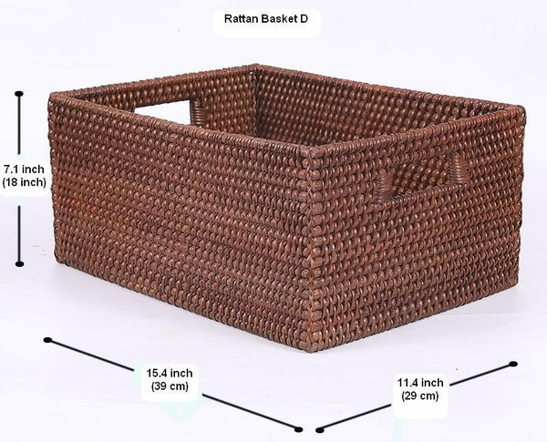 Large Brown Woven Rattan Storage Basket, Storage Baskets for Kitchen, Rectangular Storage Baskets, Storage Baskets for Clothes-Silvia Home Craft