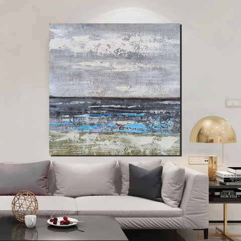 Contemporary Wall Art Paintings, Acrylic Paintings for Living Room, Large Simple Modern Art, Blue Abstract Acrylic Painting-Silvia Home Craft