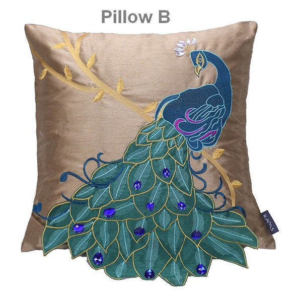 Beautiful Decorative Throw Pillows, Embroider Peacock Cotton and linen Pillow Cover, Decorative Sofa Pillows, Decorative Pillows for Couch-Silvia Home Craft