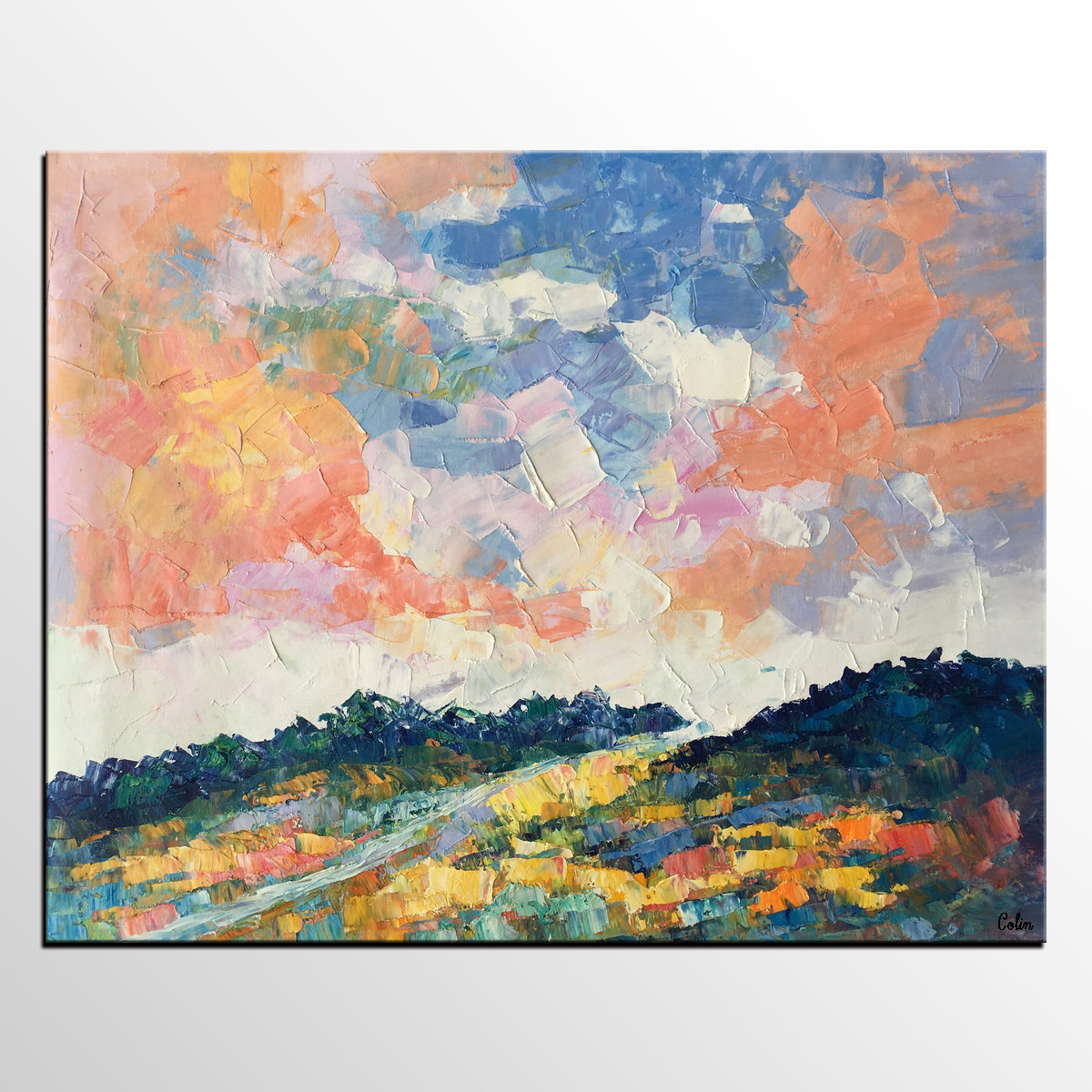 Canvas Oil Painting, Landscape Art, Mountain Sky Painting, Modern Art, Custom Large Abstract Painting-Silvia Home Craft