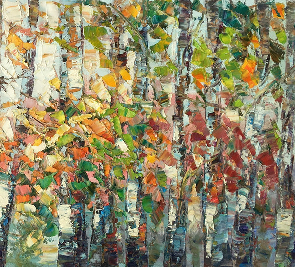 Landscape Painting, Autumn Birch Tree Painting, Custom Large Wall Art, Oil Painting, Canvas Painting-Silvia Home Craft