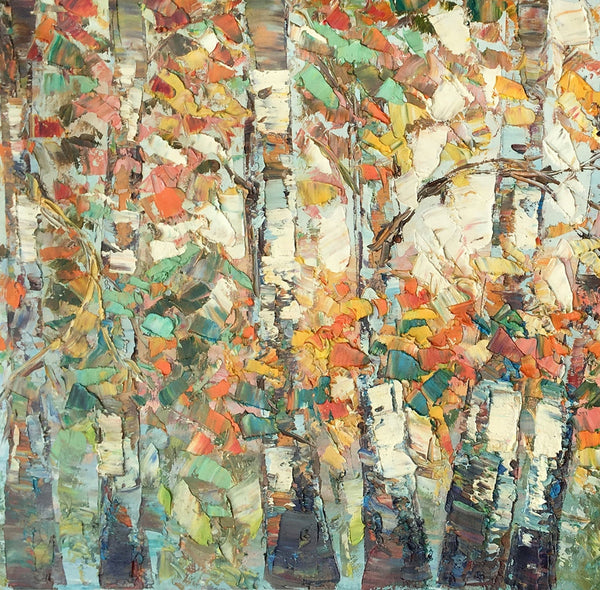 Landscape Painting, Autumn Birch Tree Painting, Custom Large Wall Art, Oil Painting, Canvas Painting-Silvia Home Craft