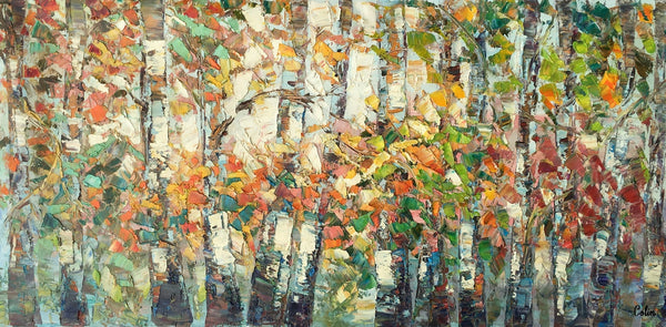 Landscape Painting, Autumn Birch Tree Painting, Custom Large Wall Art, Oil Painting, Canvas Painting-Silvia Home Craft