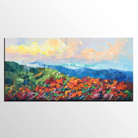 Autumn Mountain Painting, Canvas Painting for Bedroom, Landscape Painting on Canvas, Wall Art Painting, Custom Original Oil Paintings-Silvia Home Craft