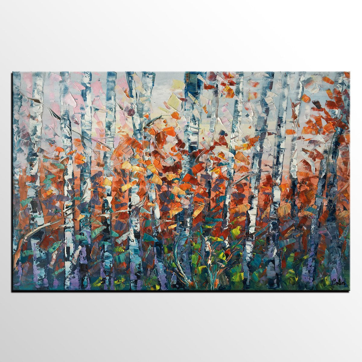 Canvas Art, Tree Landscape Art, Large Wall Art, Birch Tree Artwork, Custom Canvas Painting-Silvia Home Craft