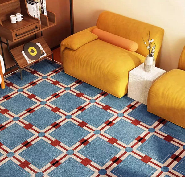 Modern Blue Rug for Living Room, Bedroom Modern Floor Rugs, Mid Century Contemporary Rugs under Sofa, Large Area Rugs for Office-Silvia Home Craft