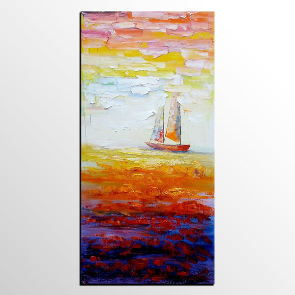 Sailing Boat at Sea, Heavy Texture Art, Original Painting, Custom Extra Large Painting-Silvia Home Craft