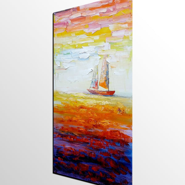 Sailing Boat at Sea, Heavy Texture Art, Original Painting, Custom Extra Large Painting-Silvia Home Craft