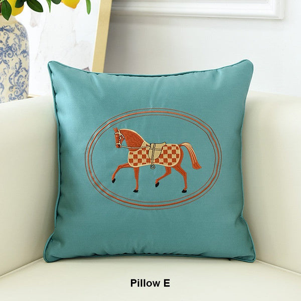 Modern Decorative Throw Pillows, Horse Decorative Throw Pillows for Couch, Embroider Horse Pillow Covers, Modern Sofa Decorative Pillows-Silvia Home Craft