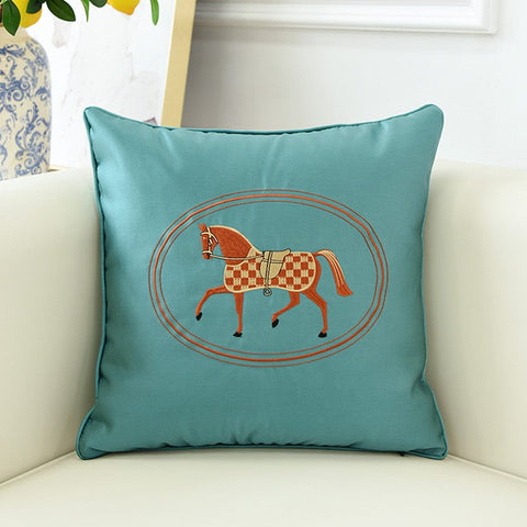 Modern Sofa Decorative Pillows, Embroider Horse Pillow Covers, Modern Decorative Throw Pillows, Horse Decorative Throw Pillows for Couch-Silvia Home Craft