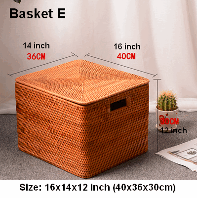 Rectangular Storage Basket with Lid, Rattan Storage Baskets for Shelves, Kitchen Storage Baskets, Storage Baskets for Clothes, Laundry Woven Baskets-Silvia Home Craft