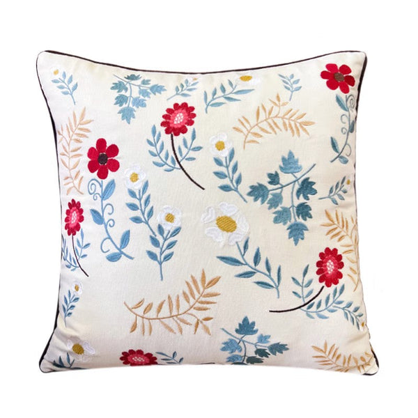 Decorative Throw Pillows for Couch, Embroider Flower Cotton Pillow Covers, Spring Flower Decorative Throw Pillows, Farmhouse Sofa Decorative Pillows-Silvia Home Craft