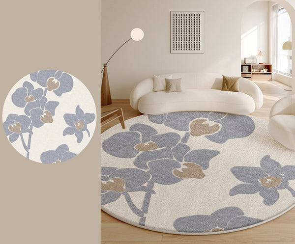 Bedroom Abstract Modern Area Rugs, Contemporary Modern Rugs, Geometric Round Rugs for Dining Room, Flower Pattern Circular Modern Rugs under Chairs-Silvia Home Craft