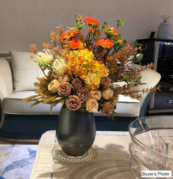 Modern Artificial Floral Arrangement for Bedroom, Large Bunch of Autumn Flowers Arrangement Interior Design, Creative Faux Silk Floral Bouquet Table Centerpiece-Silvia Home Craft