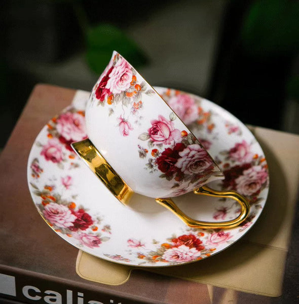 Unique Royal Coffee Cup and Saucer, Elegant Flower Ceramic Cups, Creative Bone China Porcelain Tea Cup Set, Beautiful British Tea Cups-Silvia Home Craft