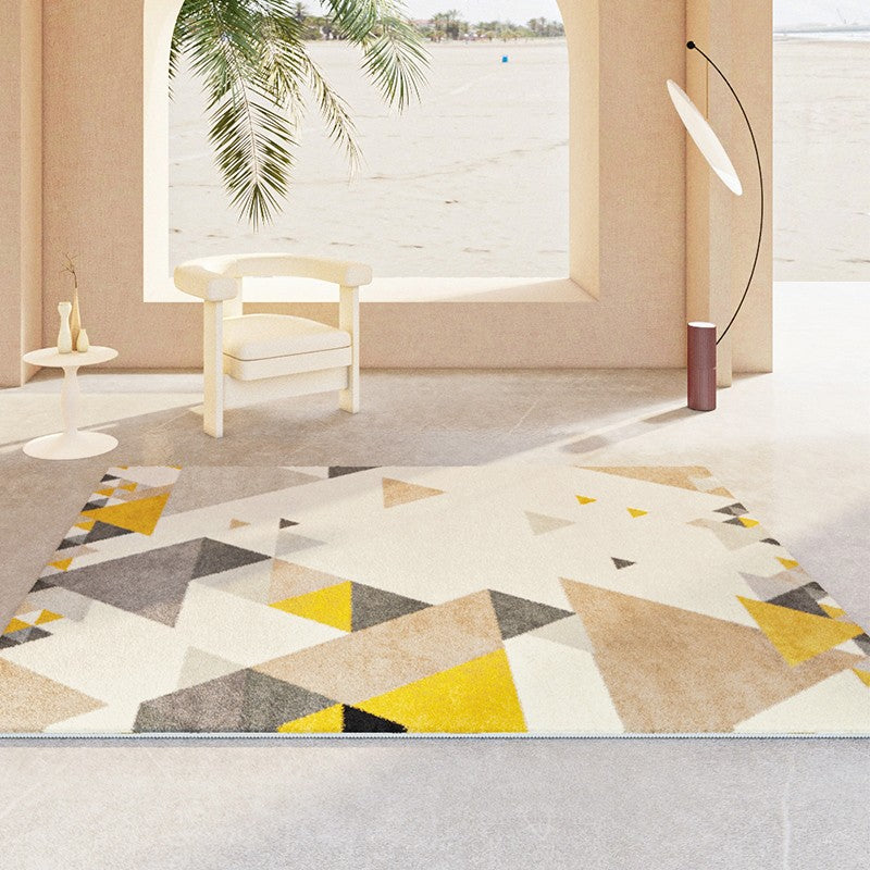 Bedroom Modern Rugs, Large Geometric Floor Carpets, Modern Living Room Area Rugs, Yellow Abstract Modern Rugs under Dining Room Table-Silvia Home Craft