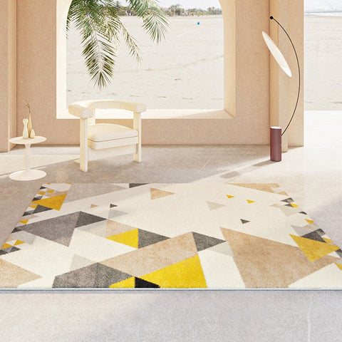 Bedroom Modern Rugs, Large Geometric Floor Carpets, Modern Living Room Area Rugs, Yellow Abstract Modern Rugs under Dining Room Table-Silvia Home Craft