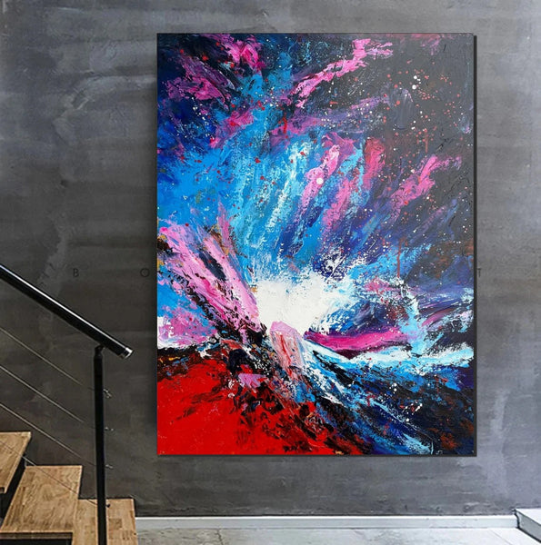 Abstract Paintings Behind Sofa, Contemporary Canvas Wall Art, Buy Paintings Online, Acrylic Paintings for Bedroom, Palette Knife Canvas Art-Silvia Home Craft