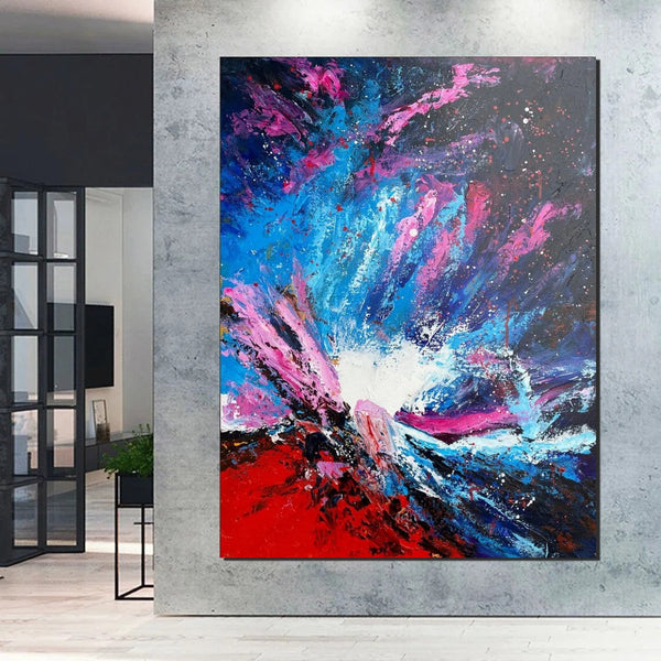 Abstract Paintings Behind Sofa, Contemporary Canvas Wall Art, Buy Paintings Online, Acrylic Paintings for Bedroom, Palette Knife Canvas Art-Silvia Home Craft