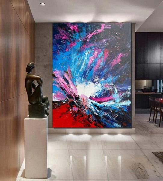 Abstract Paintings Behind Sofa, Contemporary Canvas Wall Art, Buy Paintings Online, Acrylic Paintings for Bedroom, Palette Knife Canvas Art-Silvia Home Craft