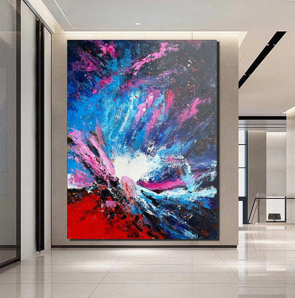 Abstract Paintings Behind Sofa, Contemporary Canvas Wall Art, Buy Paintings Online, Acrylic Paintings for Bedroom, Palette Knife Canvas Art-Silvia Home Craft