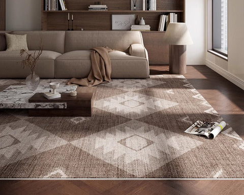 Brown Contemporary Abstract Rugs under Dining Room Table, Large Modern Rugs for Living Room, Mid Century Modern Rugs for Bedroom-Silvia Home Craft