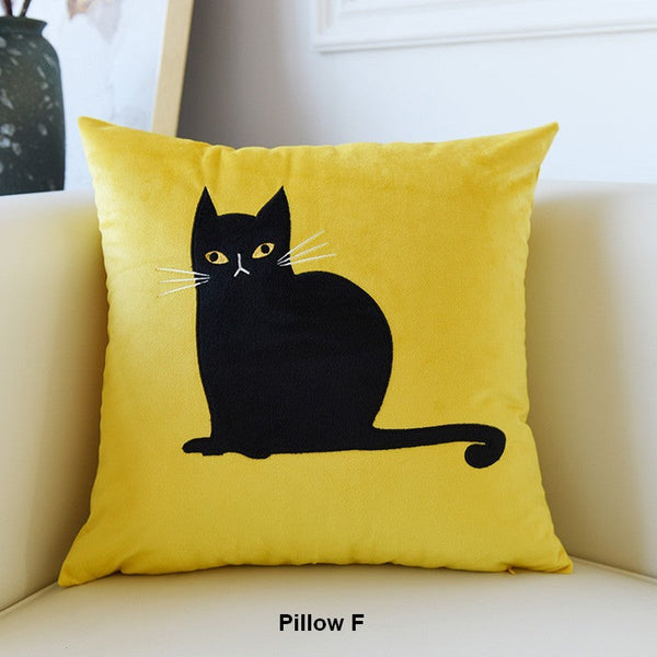 Modern Sofa Decorative Pillows, Cat Decorative Throw Pillows for Couch, Lovely Cat Pillow Covers for Kid's Room, Modern Decorative Throw Pillows-Silvia Home Craft