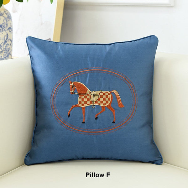 Modern Sofa Decorative Pillows, Embroider Horse Pillow Covers, Modern Decorative Throw Pillows, Horse Decorative Throw Pillows for Couch-Silvia Home Craft