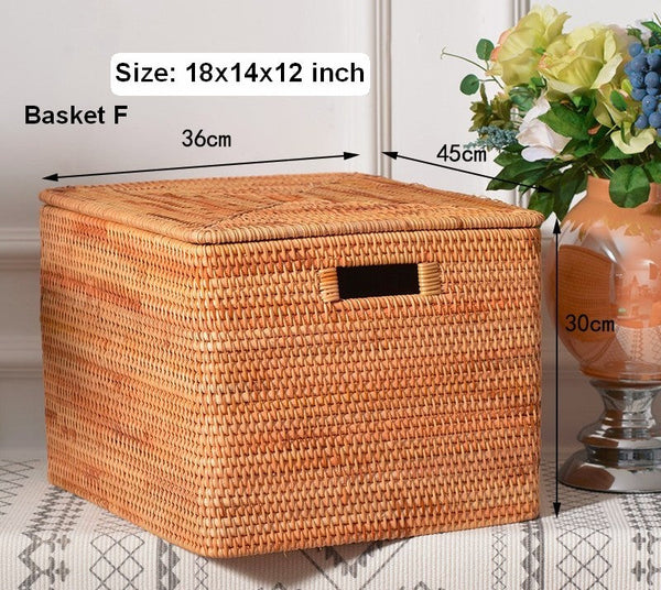 Extra Large Storage Baskets for Clothes, Oversized Rectangular Storage Basket with Lid, Wicker Rattan Storage Basket for Shelves, Storage Baskets for Bedroom-Silvia Home Craft