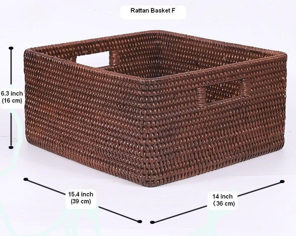 Large Brown Woven Rattan Storage Basket, Storage Baskets for Kitchen, Rectangular Storage Baskets, Storage Baskets for Clothes-Silvia Home Craft